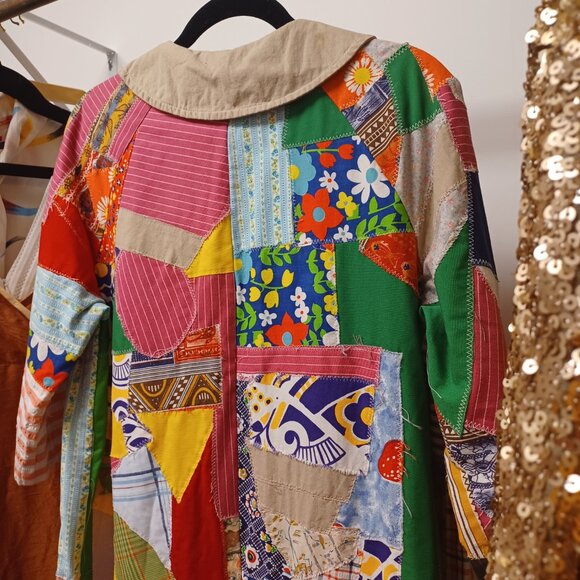 Whimsical Vintage 70s Patchwork Long Jacket XL - Picture 9 of 16